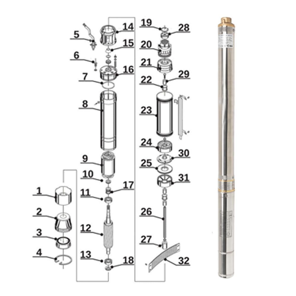 IBO 3Ti20 Pompe submersible 550 W 50 l/min, 82 m Hauteur de refoulement 75 mm Pompe à eau pour installation d'eau domestique et jardin avec câble de 20 m