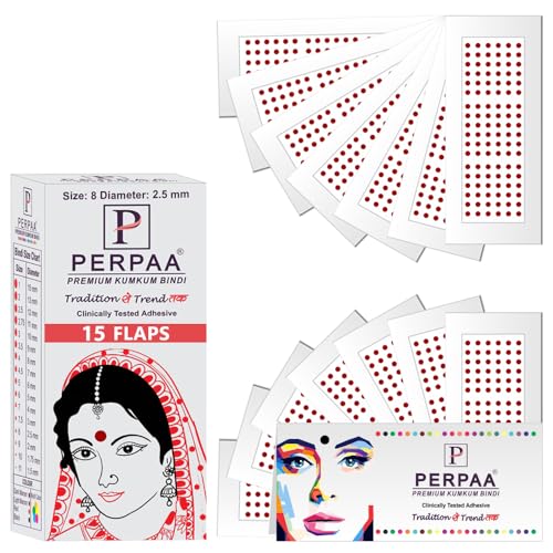 Image of PERPAA Premium Velvet Sticker Kumkum Bindi Box of 15 Flaps - Pottu for Women,Ladies, Girls (Size 8, Diameter 2.5mm, Light Maroon)