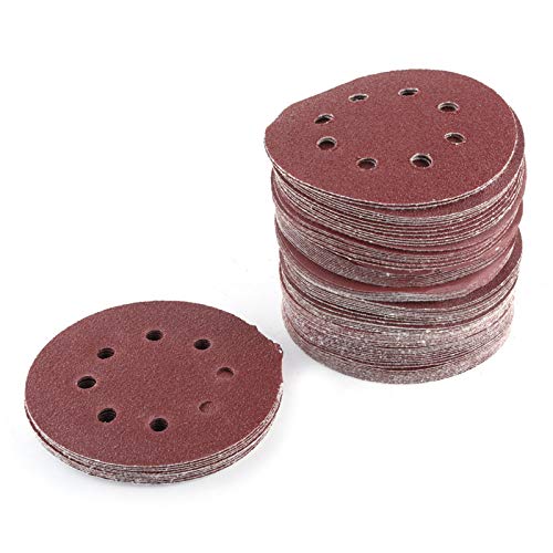 Sonew Alumina Round Polishing Sandpaper Discs, 5 Inch, 8 Holes Sanding Sheet for Surface Polishing & Sanding, Multiple Grit 60/80/100/120/240, Pack of 100