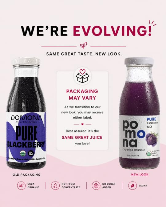 Image of Pomona Organic Blackberry Juice (Pack Of 12), Cold Pressed USDA Organic Juices, 100% Blackberries, No Added Sugar, Not From Concentrate, Vegan, Kosher, Non GMO, Pasteurized, 8.4 Oz Glass Bottles