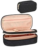 Small Makeup Bag, Relavel Cosmetic Bag for Women 2 Layer Travel Makeup Organizer Black Handbag Purse Pouch Compact Capacity for Daily Use, Makeup Brush Storage Holder, Waterproof Nylon, Two Way Zipper Close, Adjustable Divider (Black)