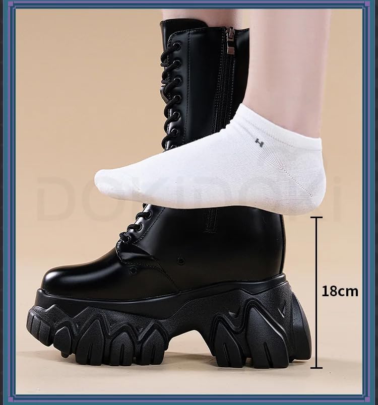 Image of KIRA KIRA Women Cosplay Props 18cm /7in Heightening Elevator Shoes Black Invisible Thick-Soled Wedge High Heel Boots