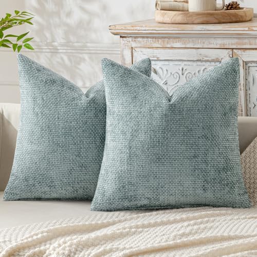 MIULEE Pack of 2 Coastal Light Blue Decorative Pillow Covers 18x18 Inch Soft Chenille Couch Throw Pillows Farmhouse Cushion Covers for Home Decor Sofa Bedroom Living Room