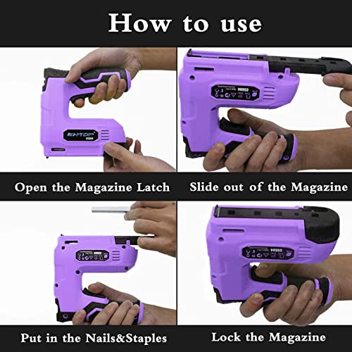 Bhtop Purple Cordless Staple Gun, 4V Power Brad Nailer/Staple Nailer，Electric Staple With Rechargeable Usb Charger (Include 1500Pcs Staples And 1500Pcs Brad Nails) #TOP3