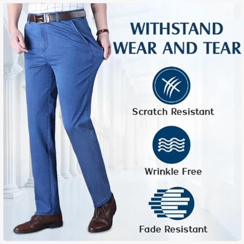 Senistyle Jeans for Men, Soft Flexible High Waist Loose Denim, Men's Classic Straight Fit Stretch Jeans for Older4