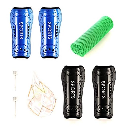 Shin Guards for Kids Youth Soccer Shin Guards 2 Pair Lightweight and Breathable Children's Calf Protectors for 3-10 Years Old Boys Girls Toddler Kids Teenagers (Black & Blue)