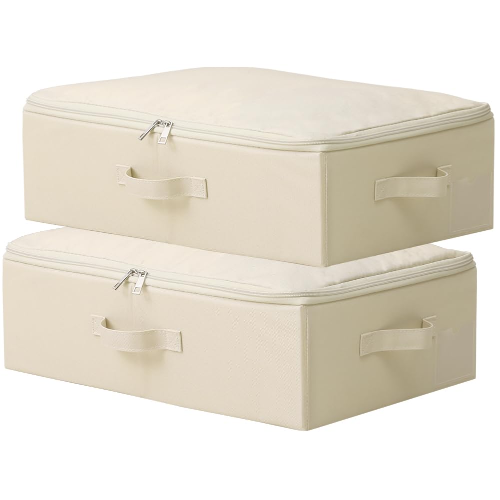 Set di 2 cestini pieghevoli con zip, lavabili e impilabili, scatole strette per soggiorno, armadio, scaffali Organizer, Beige
