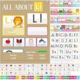 Motiskyy 34' x 27' All about Letters Pocket Chart Alphabet Learning Pocket Chart Letter of The Day/week Activity Wall Alphabet Card for Homeschool Preschool Kindergarten Kid Learning(Linen, Cute)