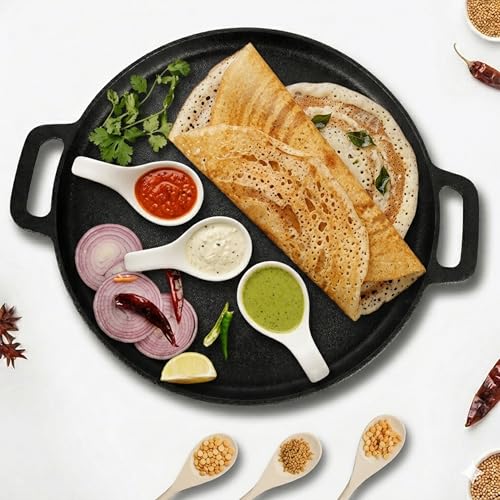 Image of VOLTURI Cast Iron Tawa for Roti and Dosa (30 CM), Dosa Tawa Naturally Non Stick Dosa Pan, Pre-Seasoned Tawa, Induction Friendly, Cast Iron, Cookware, No Chemical Coating 100% Pure & Toxin-Free