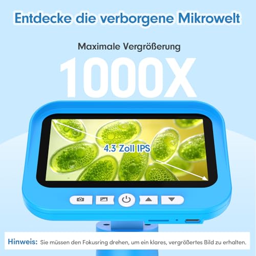 FINIBO Digitales Mikroskop für Kinder 1000X, 4,3″ großer Bildschirm, Kindermikroskop zum Lernen & Forschen, mit USB Foto- & Videoaufnahme, Spielzeug ab 6 Jahre Jungen & Mädchen