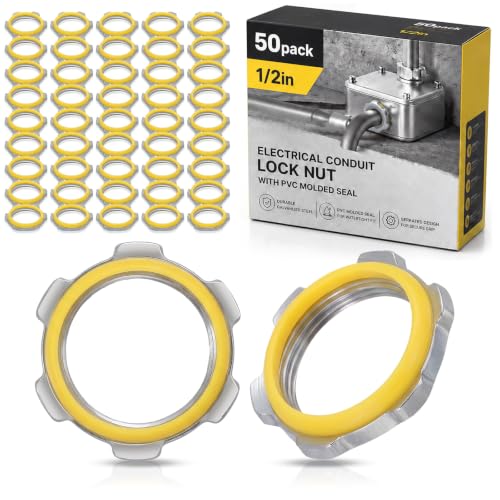 Image of Moxweyeni 50 Pcs 1 /2 Inch Electrical Conduit Lock Nut with PVC Molded Gasket Galvanized Steel Electrical Conduits Sealing Locknut for Rigid IMC Chemical Pipelines and Industry
