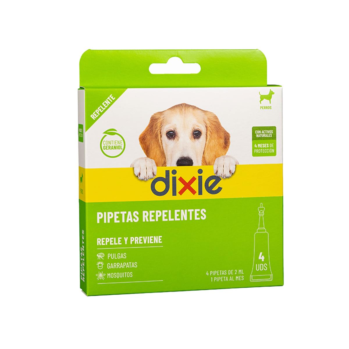 DIXIE - Pipetas Repelentes Perros - 4 x 2 ml - Pipetas Repelentes - Protege hasta 45 Días contra Piojos, Mosquitos, Pulgas y Garrapatas - sin Insecticidas - Fácil de Usar - Apto para Cachorros