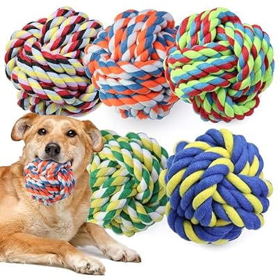 GASAPET Extra Large Rope Balls for Aggressive Chewers - 5 Pack Chew Toys for Medium Large Breeds, Dental Dog Balls, Puppy Teething Toys, Interactive Games