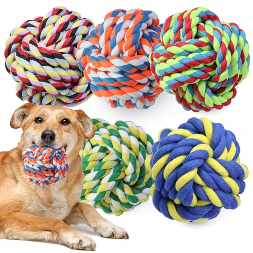 GASAPET Extra Large Dog Chew Rope TOYS for Aggressive Chewers, 5 Pack Durable Dog Balls for Medium, Large Breeds, Dental Cotton Puppy Teething Chew TOYS