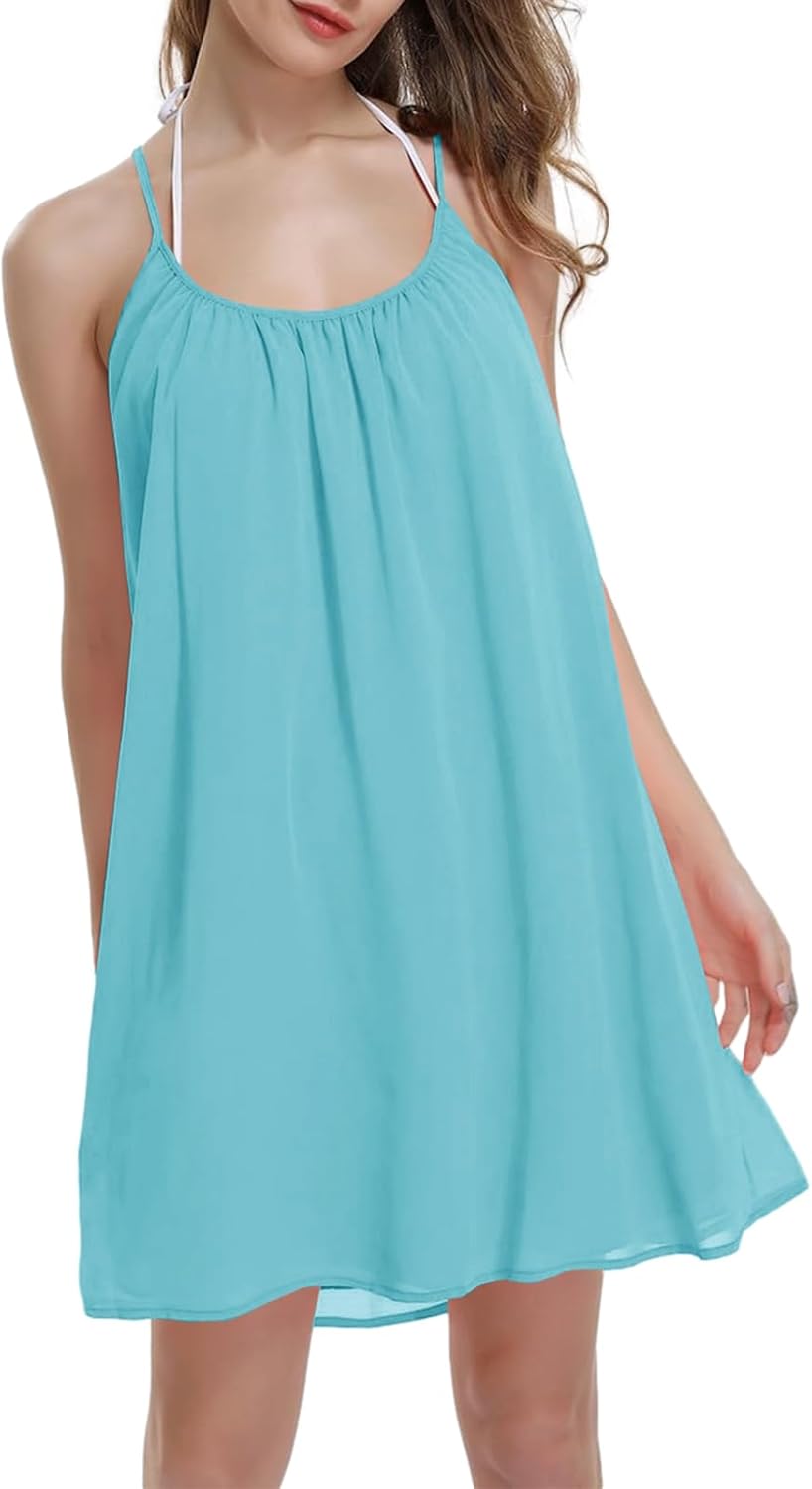 ReachMe Womens Sexy Plus Size Swimsuit Coverups Spaghetti Strap Beach Dresses Bathing Suit Cover Up Sheer Tank Sundress - Image 3