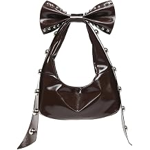 Fashionable Purse for Women Shoulder Bag with Rivet Detail and Removable Bows, Coffee, Bohemian