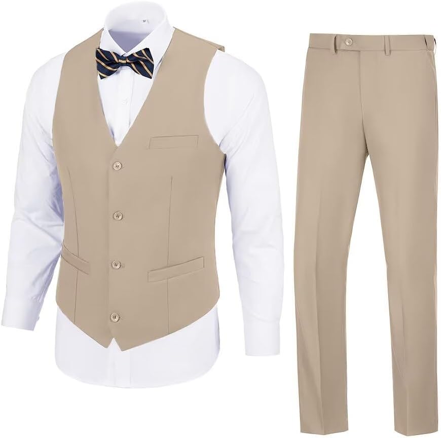 Men's Suit 2 Pieces Suit Vest Pants Set,Slim Fit Formal Bussiness Wedding Prom Suits for Men