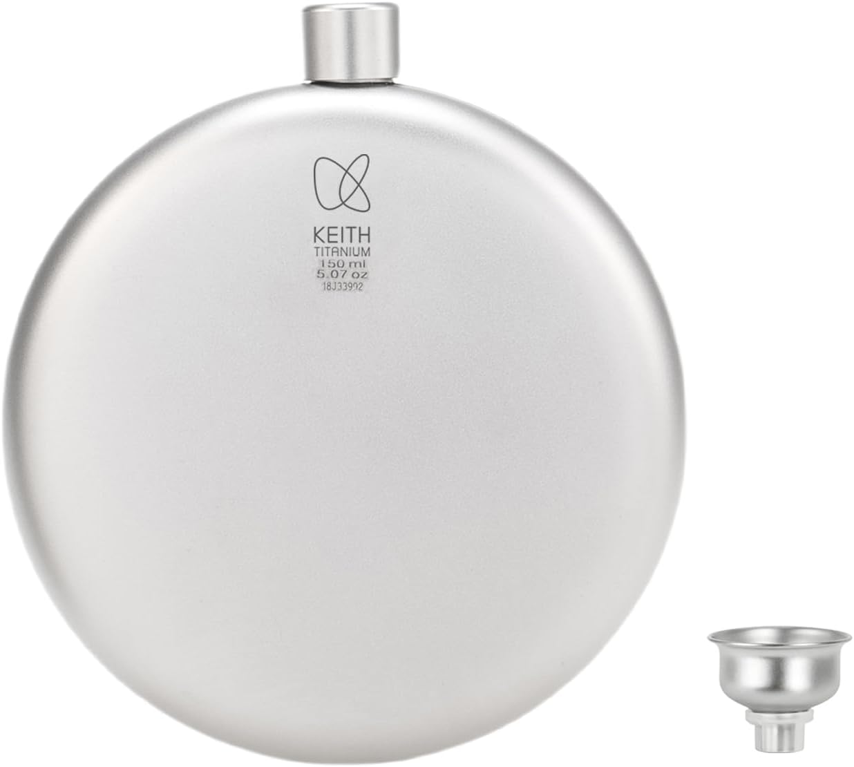 KEITH Titanium Hip Flask Portable 5.07OZ Ultralight Bottle for Whiskey, Liqueur, and Alcohol with Funnel, Camping Equipment (150ml(Round))