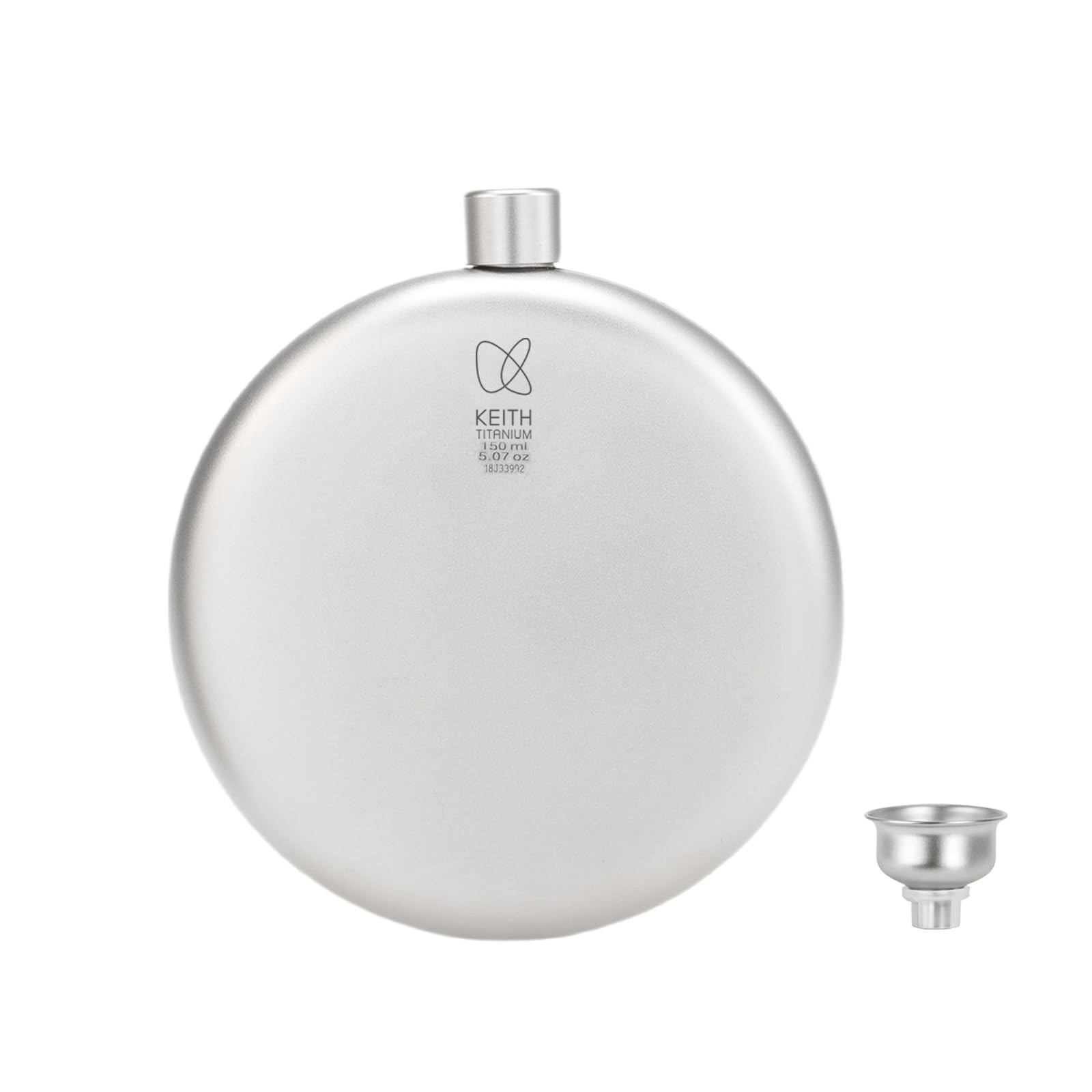 KEITH Ti9302 Titanium Hip Flask Portable Small Water Bottle for Whiskey, Liquor and Alcohol with Funnel Camping Equipment 5oz