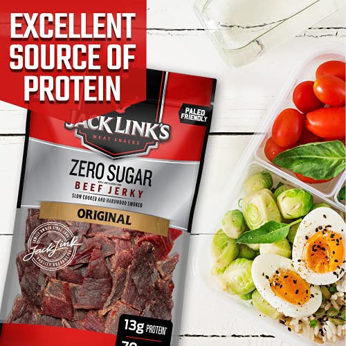 Jack Link’s Beef Jerky, Zero Sugar, Paleo Friendly Snack with No Artificial Sweeteners, 13g of Protein and 70 Calories Per Serving, No Sugar Everyday Snack (Packaging May Vary), 7.3 Ounce (Pack of 2)