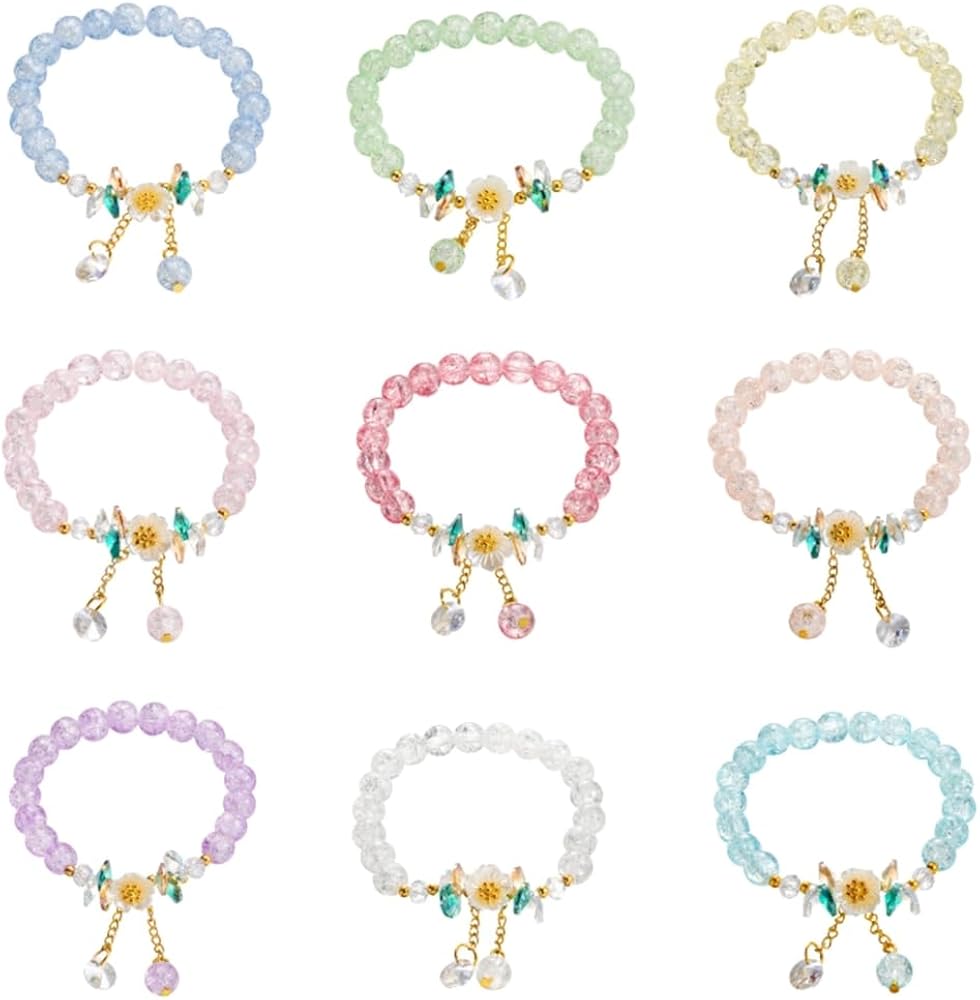 divuukyi Braccialetto elastico con fiori colorati, braccialetto da donna con perline, gioielli da polso per feste e matrimoni, Nessuna pietra preziosa