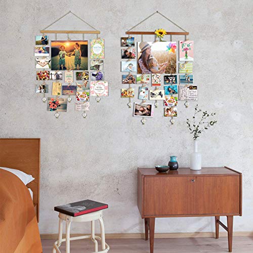 Olakee Picture Frames Collage Wall Decor Diy Photo Display Set Multi Picture Display With 20 Clips Artworks Pictures Organizer Wood Golden Chain With Crystal Pendant For Home Office And Dorm Room (Natural Color) #TOP7