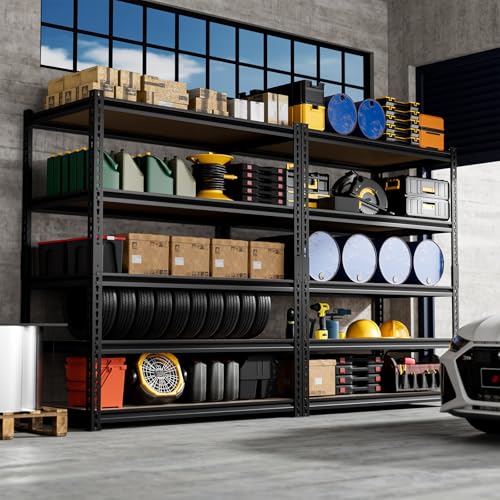 cynnda 5-Tier Heavy-Duty Shelving 2500LBS Capacity Per Unit Adjustable Metal Garage Storage Rack 40”D X 19.7”W X 71”H Metal Shelving Storage Rack Includes Matte Polypropylene Spacers (Black) 2 Pack - Thumbnail 5