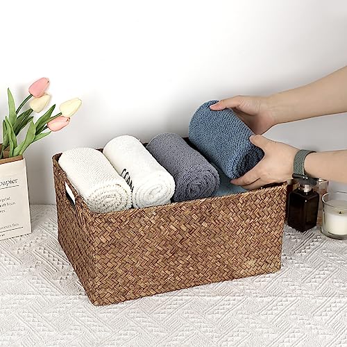 Panier de rangement en jonc de mer Hipiwe rectangulaire pour étagère - 3