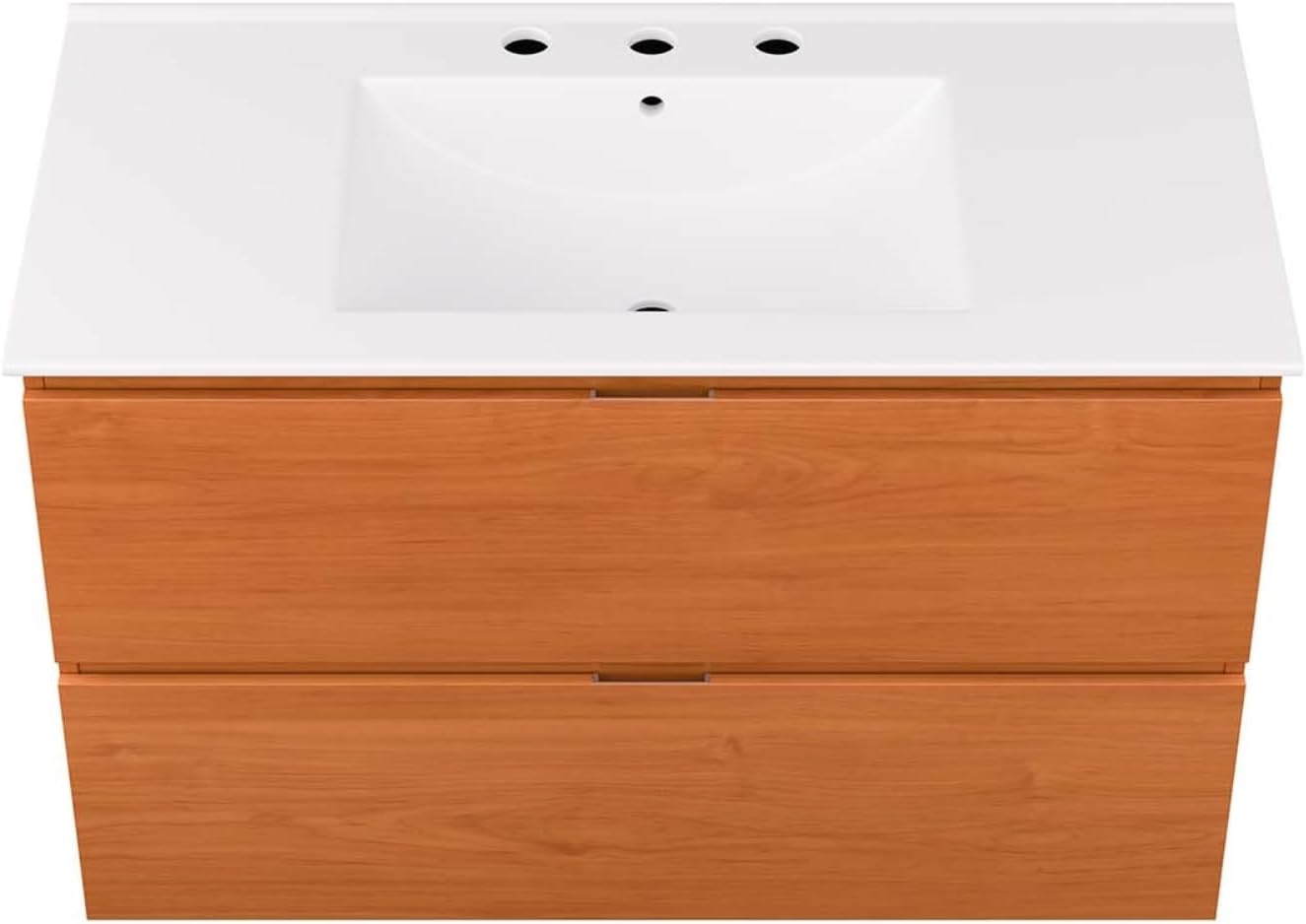 Ergode Scenic 36" Wall-Mount Bathroom Vanity Cabinet-Modern Style, Melamine Construction, Wood Grain Finish-Ceramic Sink Basin, Full-Extension Drawers-Assembly Required