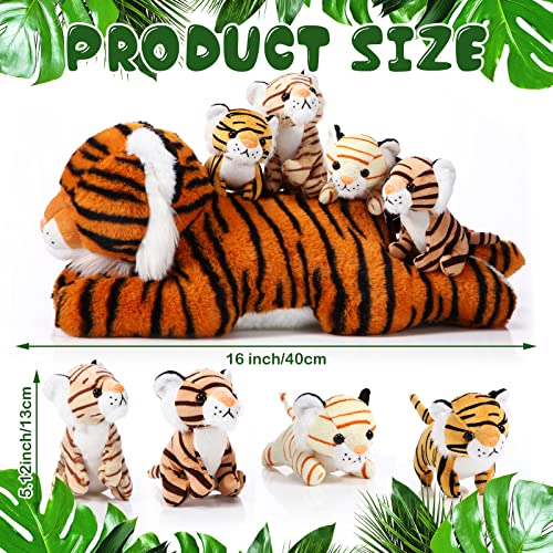 5 Pieces Tiger Stuffed Animals Plush Toys, Stuffed Mommy Tiger With 4 Cute Plush Babies Large Tiger Plush Set For Boys Girls Birthday Gifts Party Favors, 16 Inch #TOP1