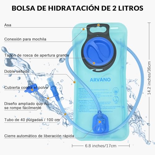Miniatura 6 de Arvano 6l Mini Mochila Bicicleta Montaña Impermeable, Mochila Hidratación Mtb Con 2l Bolsa De Agua Para Ciclismo Bici Running Trail Esquí Mochila Ligero Deportes