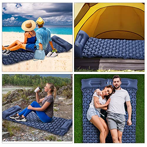Realpero Inflatable Sleeping Pad - Ultralight Extra Wide Sleeping Mat With Pillow Foot Pump Waterproof Outdoor Portable Thick Air Mattress For Camping, Backpacking, Traveling, Hiking ，Tent ，Navy Blue #TOP4