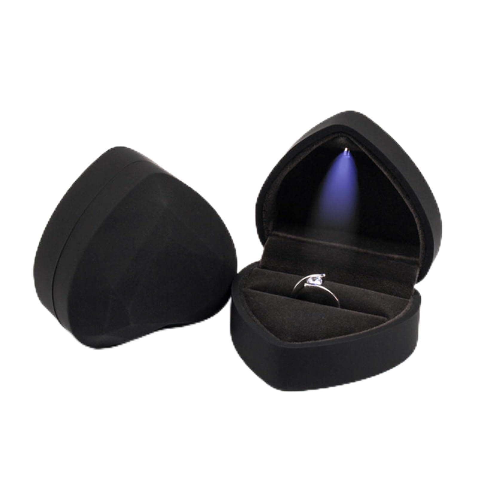 Ring Box 1 Pcs Jewelry Ring Box Luxury Velvet Rubber Necklace Pendant Gifts Display With Light For Proposal Engagement Wedding Case(B-Black)