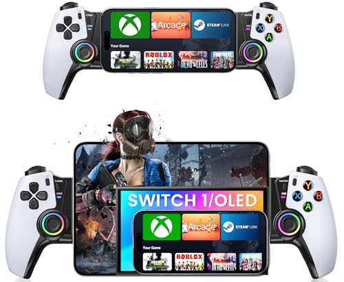 Wireless Phone Controller for iPhone/Android/Switch 1/2/OLED/iPad Mini With Hall Joystick, LED Mobile Gaming Controller for iOS Support Xbox, Steam Link, GeForce Now, Arcade,Call of Duty, Roblox
