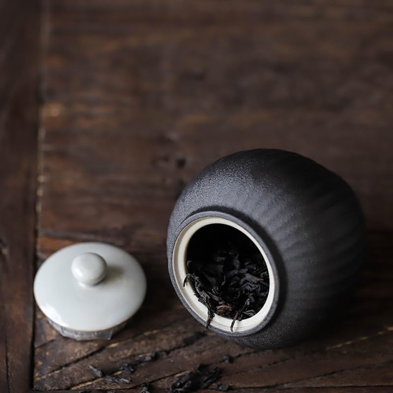SONGCHAO Sugar Jar Ceramic Tea Cans Small Sealed Storage Porcelain Portable Packaging Tea Canister(C)