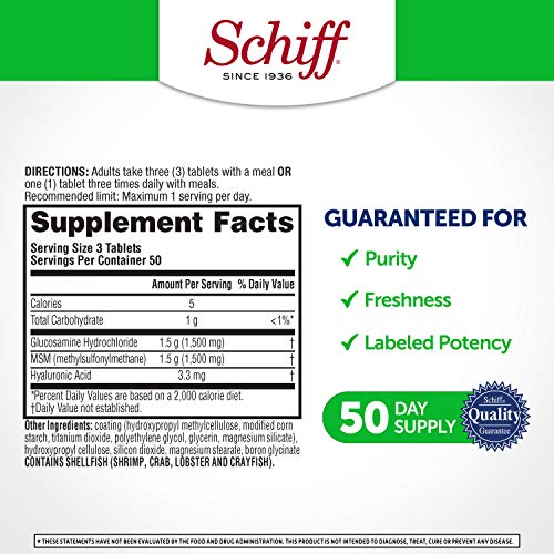 Glucosamine 1500Mg (Per Serving) + Msm, Schiff Tablets (150 Count In A Bottle), Joint Care Supplement, Helps Support Joint Mobility And Flexibility, Helps Support Healthy Structure Of Cartilage* #TOP2