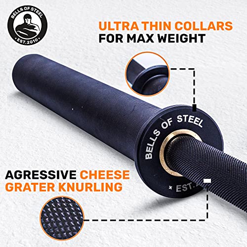 Image of Powerlifting Bar 2.0 [Bells of Steel] Heavy-Duty Power Barbell | Olympic Bar for Powerlifting Barbell | Aggressive Knurling, 29mm Diameter, 44 lb Power Bar Weight, 1500lb Capacity, Black Cerakote
