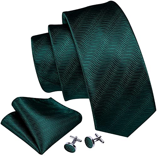 Image of Barry.Wang Plain Men Silk Ties Extra Long Satin Necktie for Wedding Business Handkerchief Cufflinks Set Solid Colors