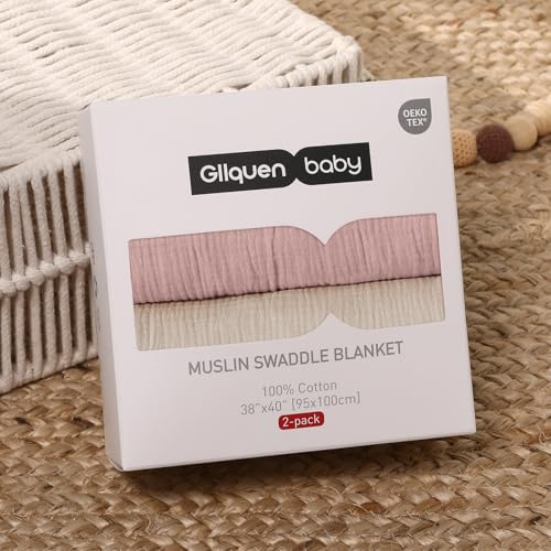 Image of GLLQUEN BABY Muslin Swaddle Blankets for Newborn Girls, Large 40''x38'' | 2Pk, 100% cotton, ultra soft and breathable, gentle on sensitive newborn skin, Multi-use as swaddle wrap, receiving blankets