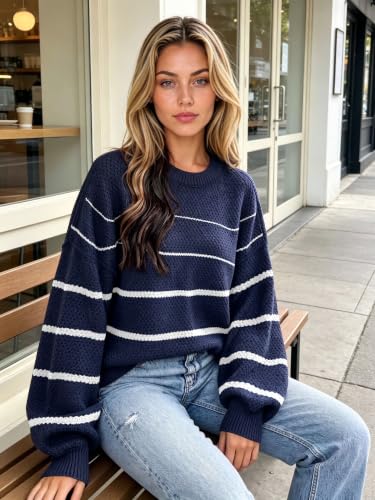 Image of Womens Sweaters Fall Fashion 2026 Color Block Oversized Pullover Knit Tops