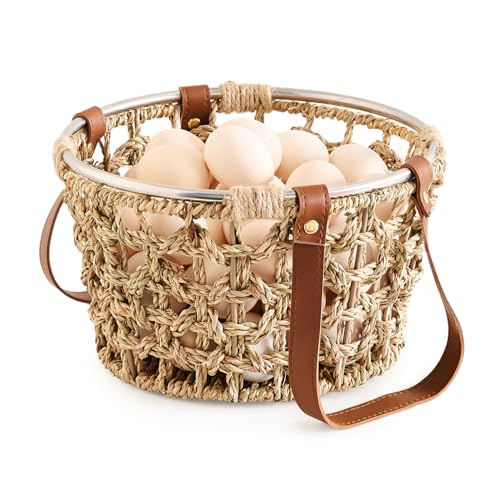 LGENHOOM Farmhouse Seagrass Egg Baskets for Collecting Fresh Eggs Handmade