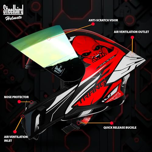 Image of Steelbird SBA-20 Strange ISI Certified Flip-Up Graphic Helmet for Men with Inner Silver Sunshield