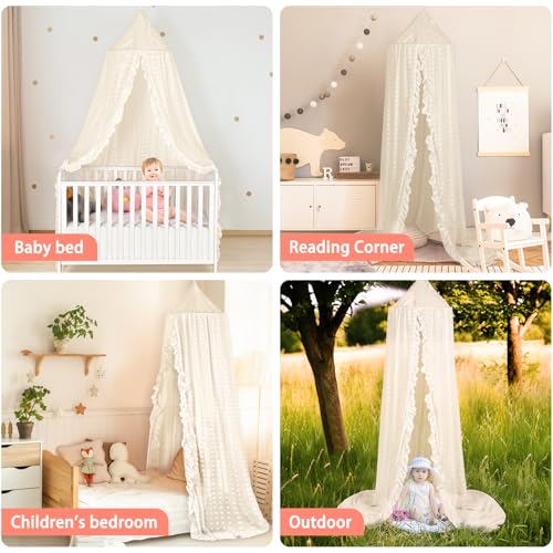Image of Princess Bed Canopy for Girls - Crib Canopy for Bed - Mosquito Net for Bed, Kids Bed Canopy with Princess Room Decor for Girls Bedroom,Children's Reading Room Decor (Beige)