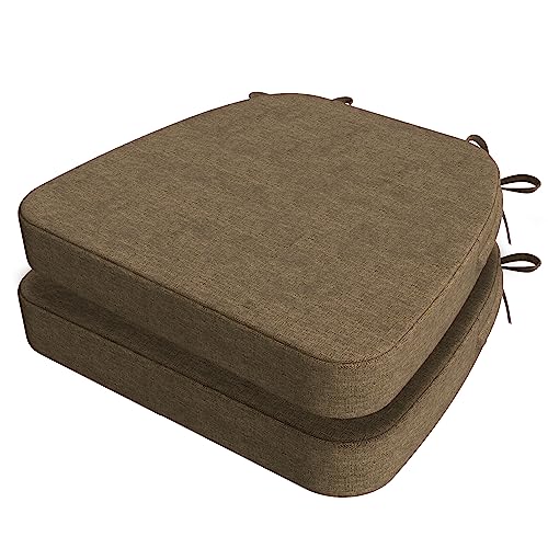 Image of AAAAAcessories D-Shaped Chair Cushions, 2 inch Thick Dining Chair Pads with Ties and Removable, Machine-Washable Cover, 17 inch x 16 inch, Set of 2, Taupe