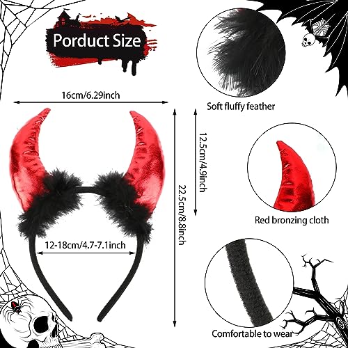 HOWAF Halloween Devil Costume Women, Red Devil Horns Headband, Choker Necklace, Glasses, Earrings for Carnival Halloween Costumes Women - Image 2