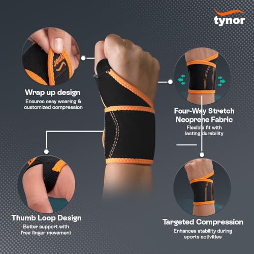 Image of TYNOR Wrist Support With Thumb Loop (Neo), Black & Green, Universal, 1 Pair