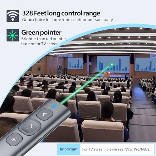 norwii n95 presentation clicker with usb-aampc receiver powerpoint clicker for presentation remote rechargeable wireless presenter pointer slide advancer for pclaptope-book green usb-ac