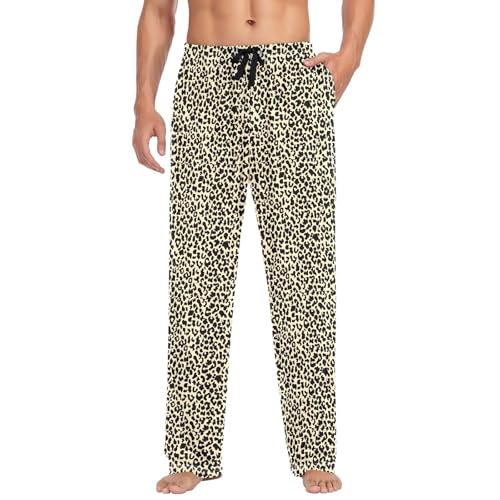 Men's Leopard Print Pattern Pajama Pants with Pockets - Straight Fit Cotton Sleep Bottoms for Lounge & Nightwear#595
