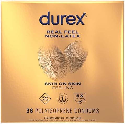 Durex Condoms for Sex, Non Latex Avanti Bare Real Feel Lubricated Condoms, Regular Fit for Men with Natural on Skin Feeling, (Packaging May Vary), 36 Count