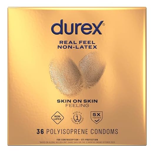 Durex Real Feel Non Latex Condoms, Lubricated Latex Free Condoms for Men, Natural Skin on Skin Feeling, 36 count